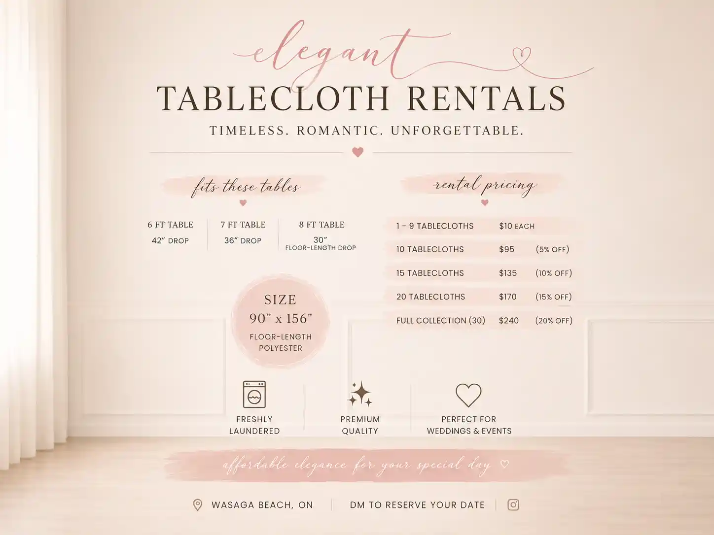 Elegant White Tablecloths for R E N T A L 🤍