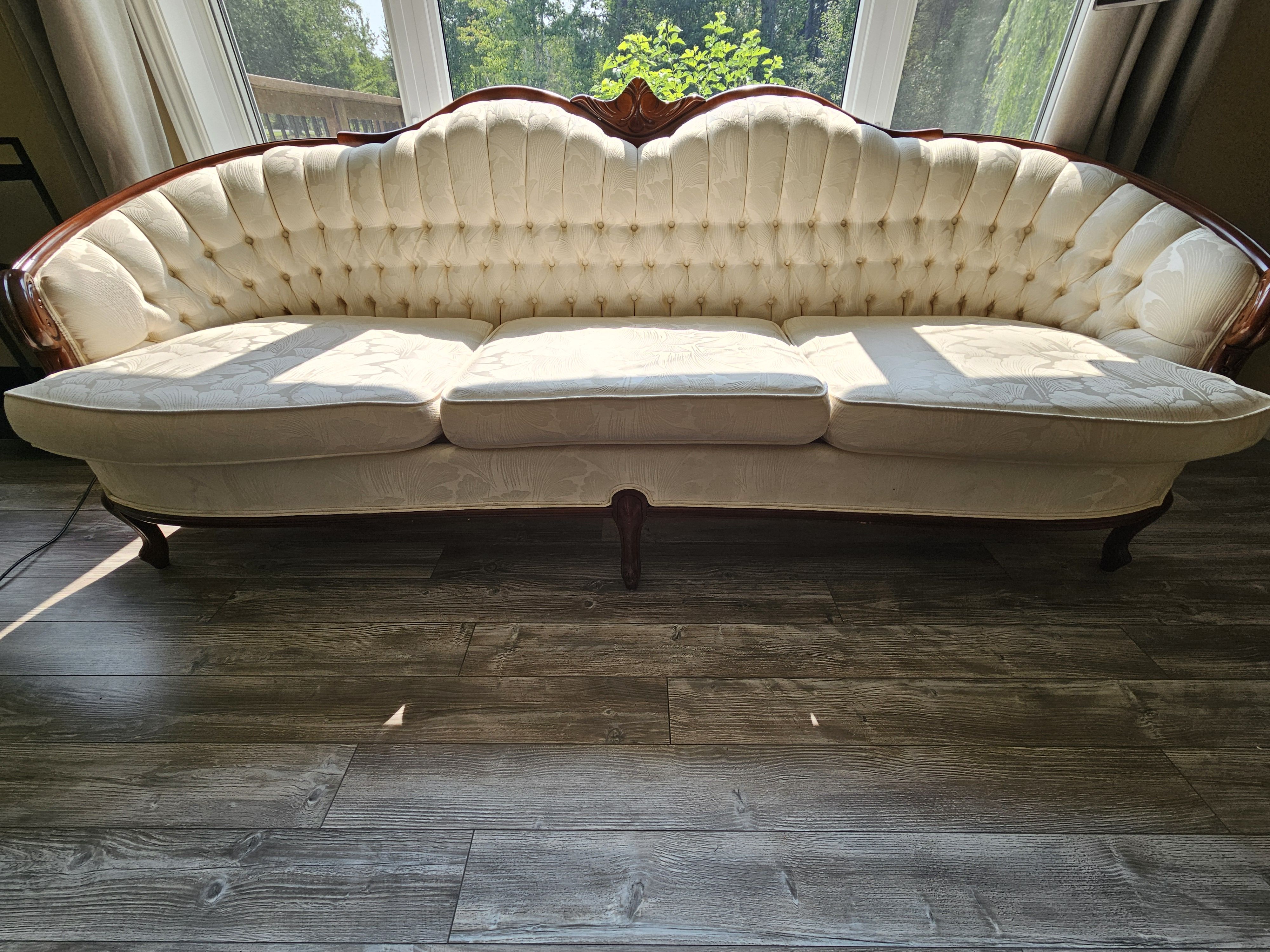 Large Camelback Styled White Sofa