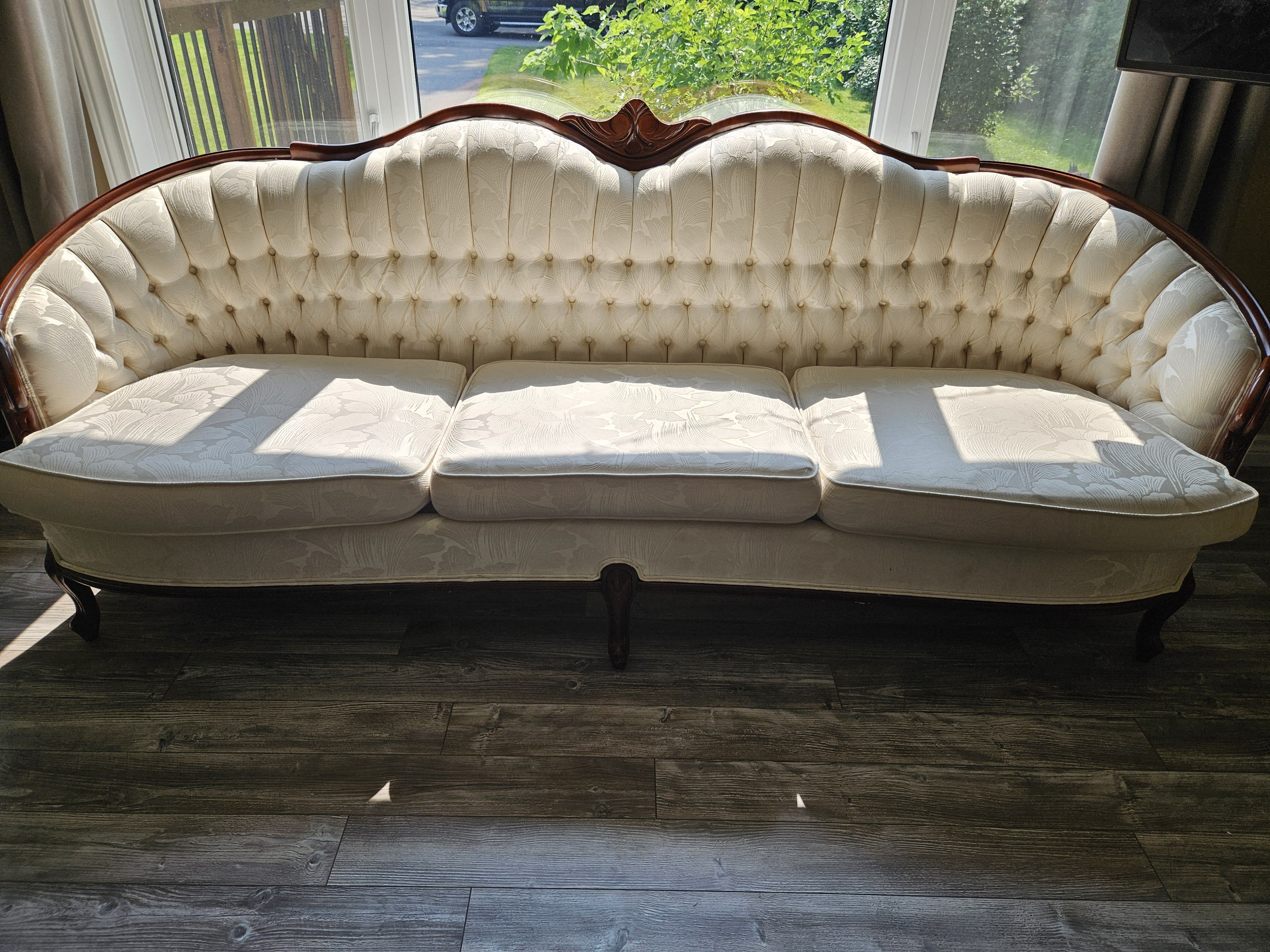 Large Camelback Styled White Sofa