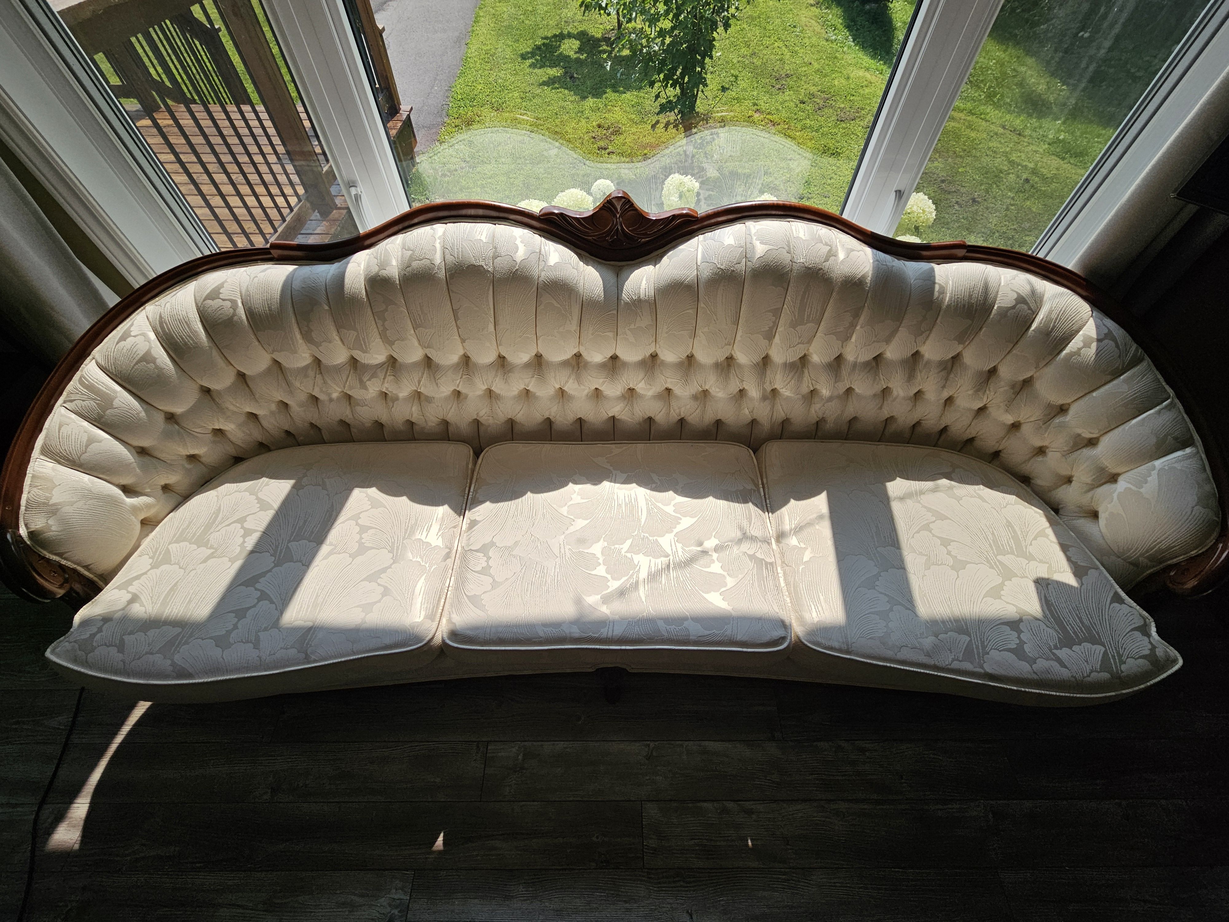 Large Camelback Styled White Sofa
