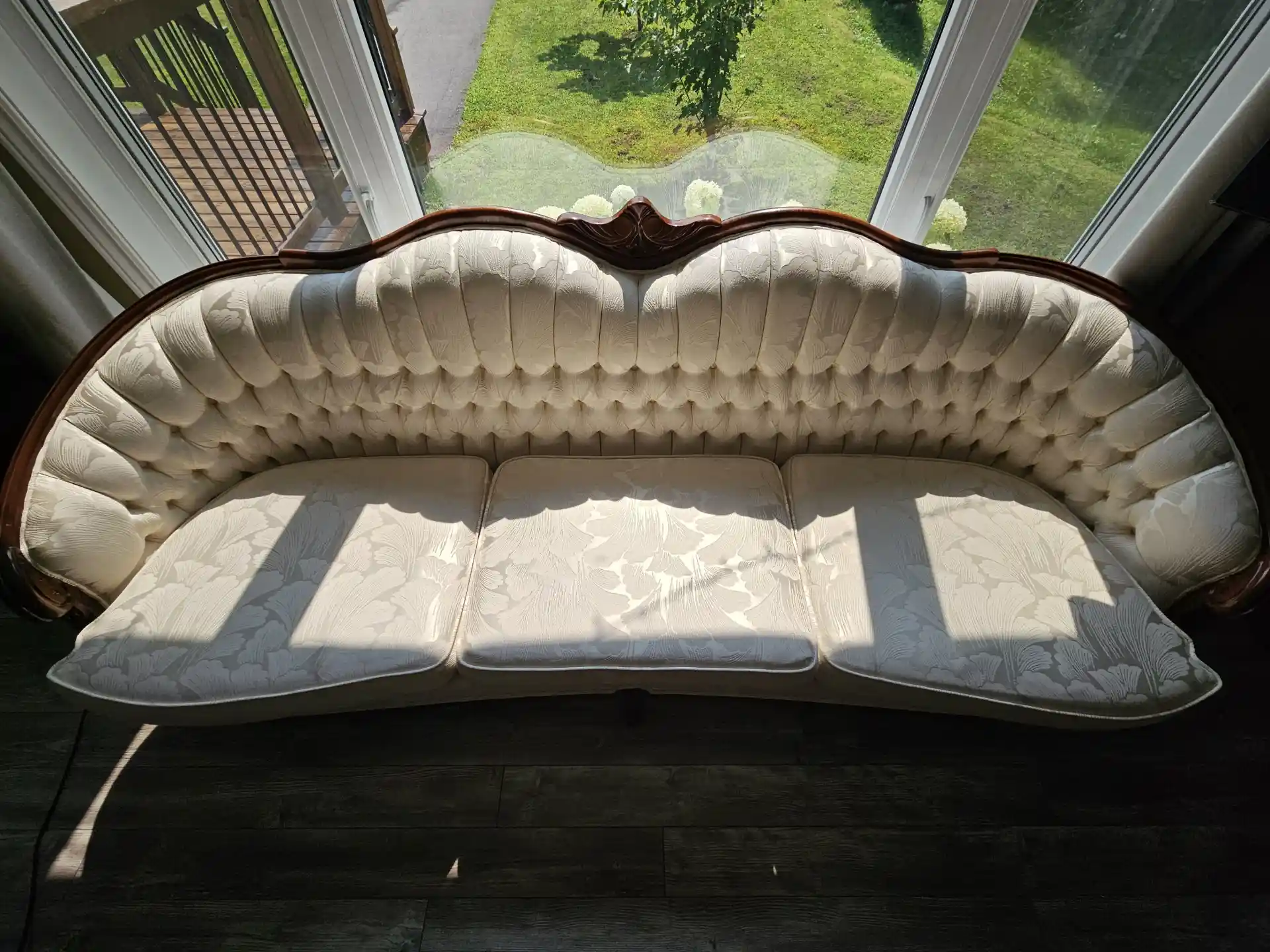 Large Camelback Styled White Sofa