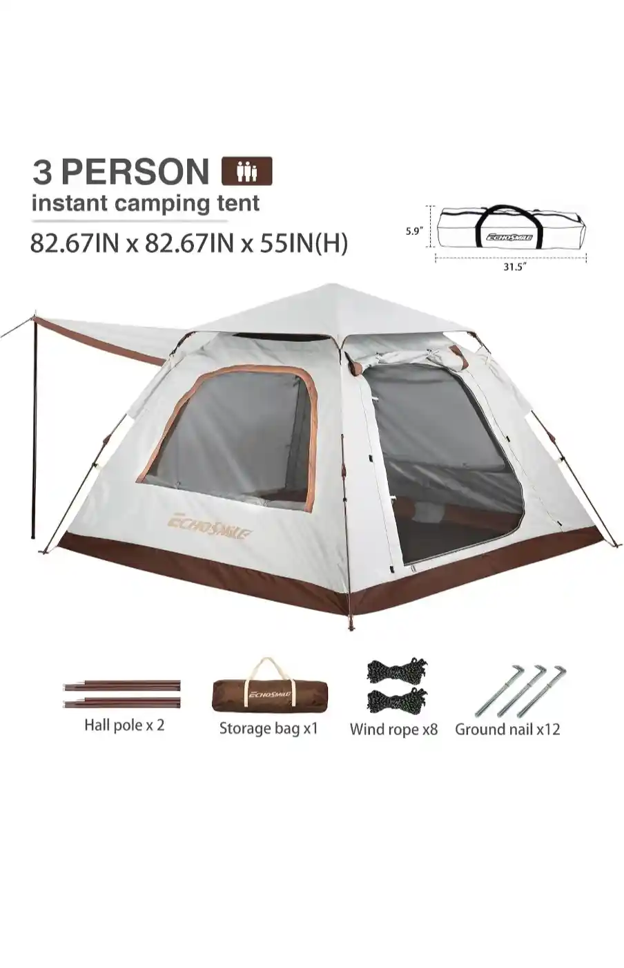 Camping Rental Tent with Rainfly, 2/4 Person