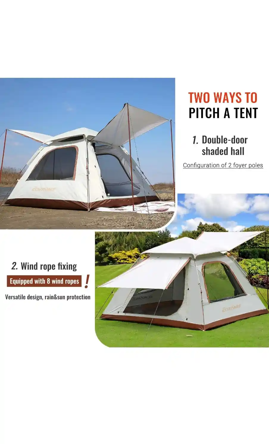 Camping Rental Tent with Rainfly, 2/4 Person