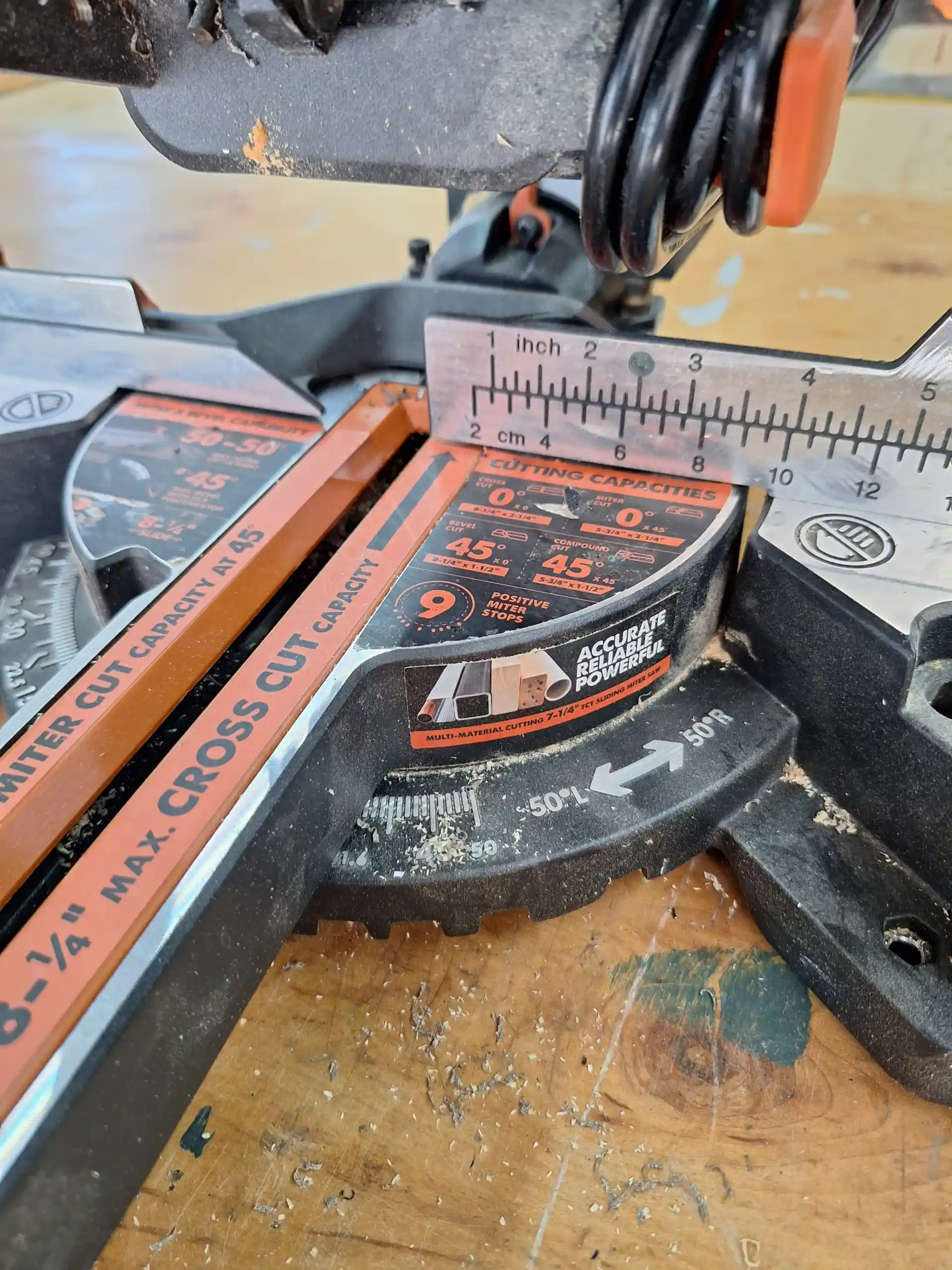 Evolution Slide Miter Saw-Cut Metal and Wood