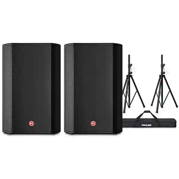 Pair 15" Powered Speakers & Stands 2V1115ST