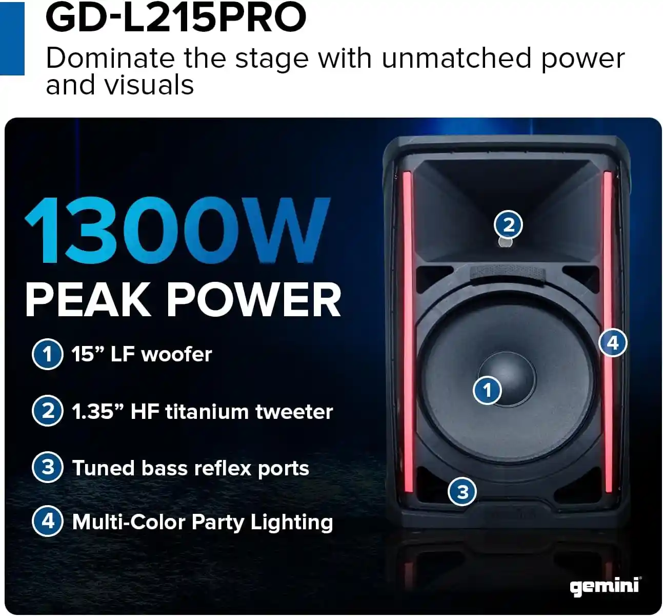 15" Bluetooth DJ Powered Speaker Party Lights