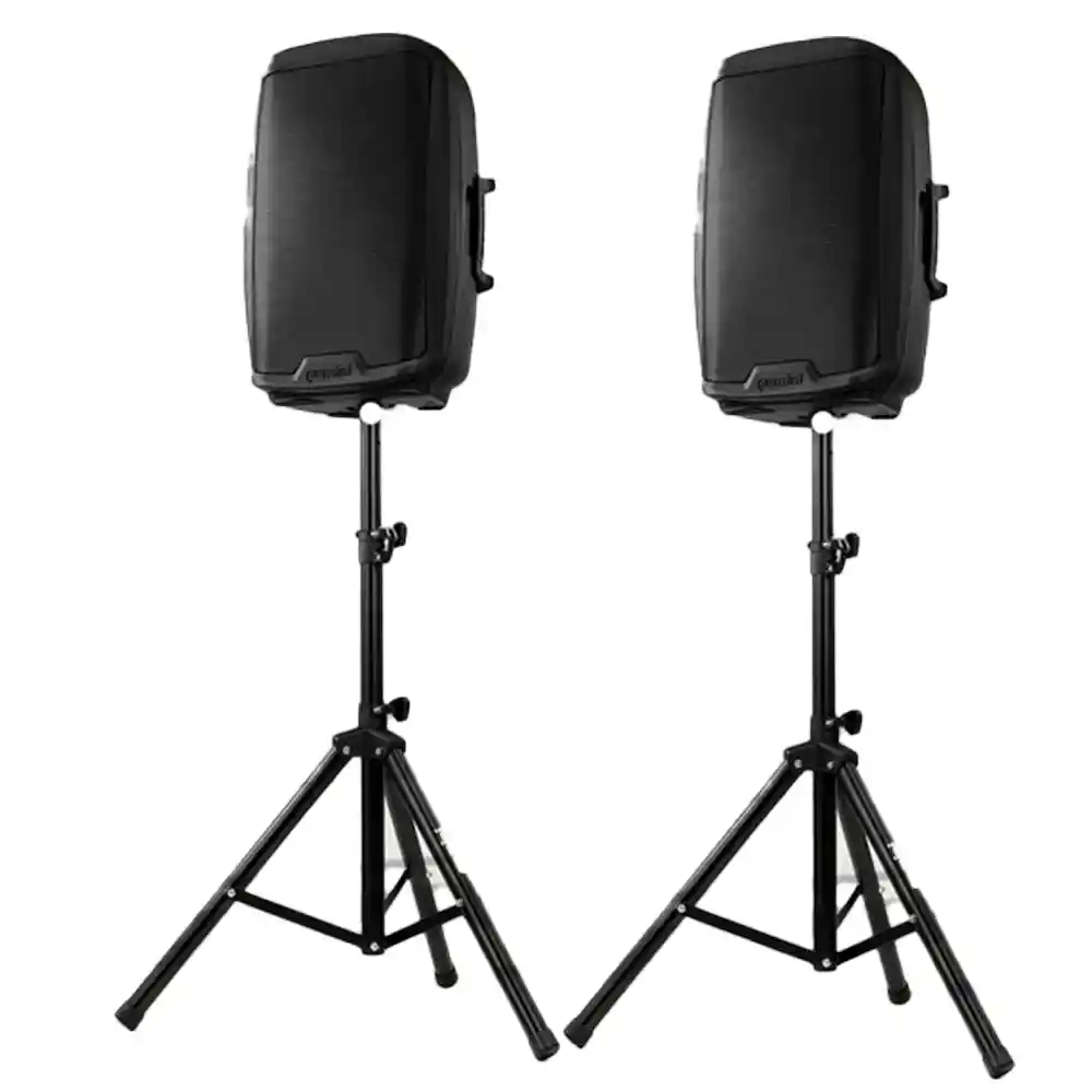 Pair 15" Power Speakers With Bluetooth w/ Stands