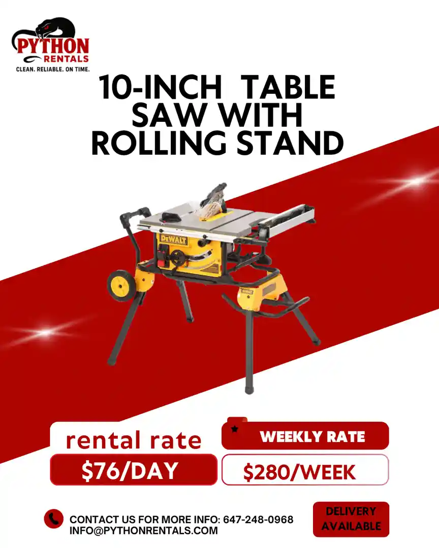 10 inch table saw with rolling stand for rent