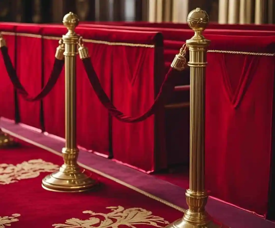 Event stanchions with classic red ropes